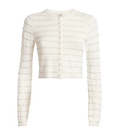 Sandro Beaded Jacquard Cardigan In Neutral