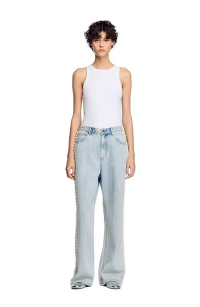 Sandro Beaded Jeans In Light Bu Jean