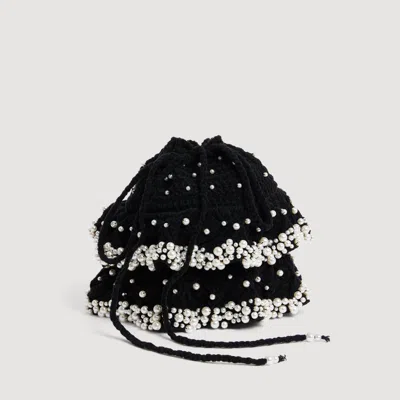 Sandro Beaded Knit Bag In Black
