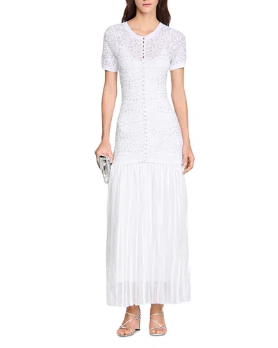 Sandro Beaded Knit Maxi Dress In White