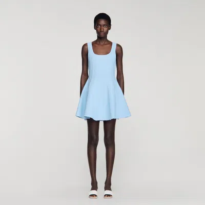 Sandro Womens Sky Blue Bead-embellished Flared Knitted Mini Dress