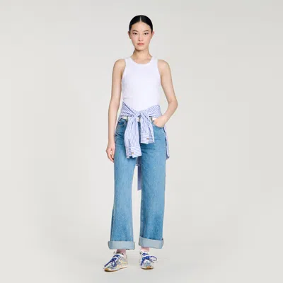 Sandro Beaded Ribbed Vest Top In White