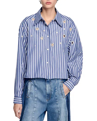 SANDRO BEADED STRIPED SHIRT
