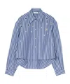 Sandro Womens Bleus Striped Rhinestone-embellished Cotton Shirt In Blue