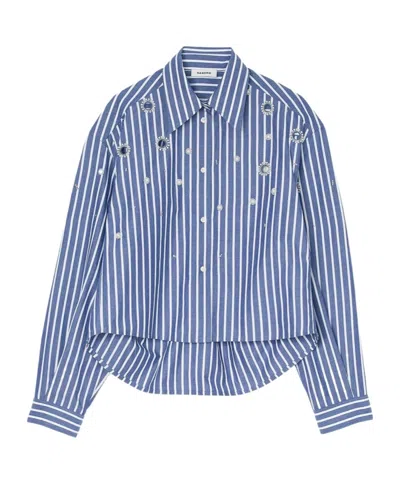Sandro Womens Bleus Striped Rhinestone-embellished Cotton Shirt