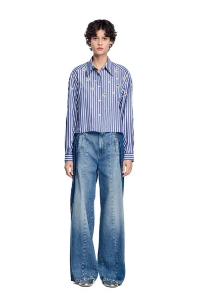 SANDRO SANDRO BEADED STRIPED SHIRT