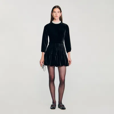 Sandro Beaded Velvet Mini Dress In Black