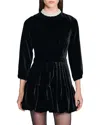 Sandro Beaded Velvet Short Dress In Black