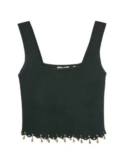 Pre-owned Sandro Bead-embellished Crop Top In Green