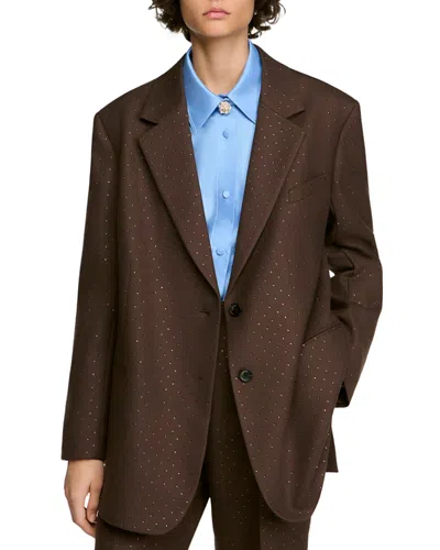 Sandro Beatrice Relaxed Rhinestone Blazer In Brown