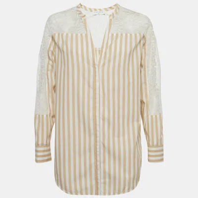Sandro Beige & White Striped Cotton & Lace Shirt In Neutral
