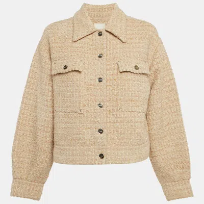 Pre-owned Sandro Beige Bernadette Tweed Trucker Jacket M