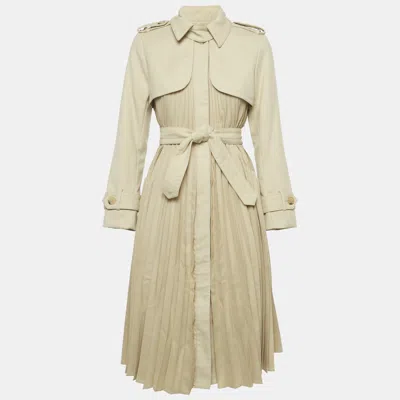 Pre-owned Sandro Beige Crepe Pleated Trench Coat S In Sand