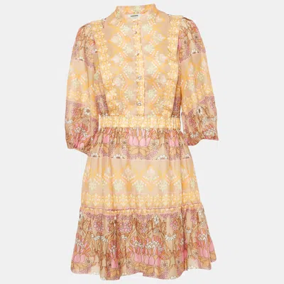 Pre-owned Sandro Beige Floral Print Linen Blend Mini Dress M In Sand