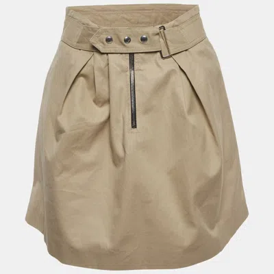 Pre-owned Sandro Beige Gabardine Belt Detail Mini Skirt S In Sand