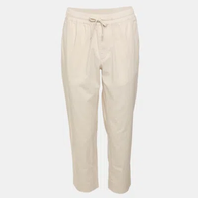 Pre-owned Sandro Beige Gabardine Elasticated Straight Leg Trousers L In Sand