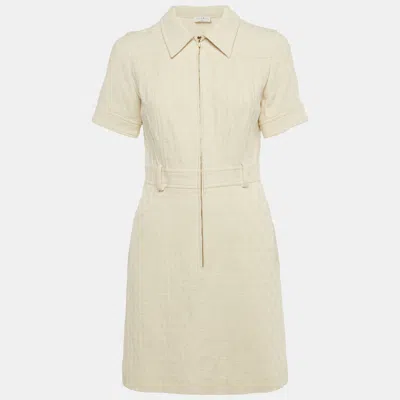 Pre-owned Sandro Beige Jacquard Zip Front Mini Dress M In Sand
