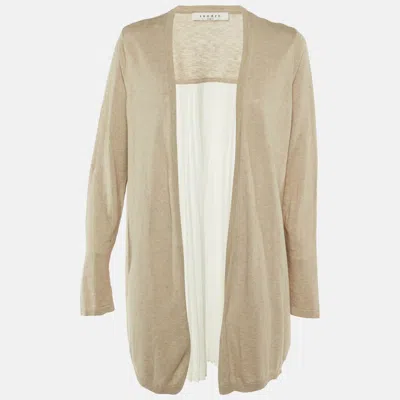 Sandro Beige Knit & Crepe Pleated Cardigan In Neutral
