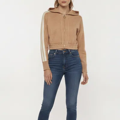 Pre-owned Sandro Beige Knit Side Stripe Zip Up Cardigan Xs