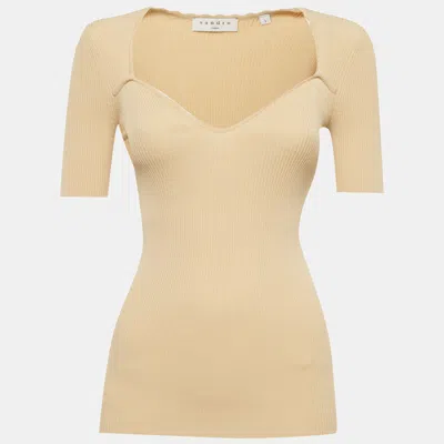 Pre-owned Sandro Beige Rib Knit Sweetheart Top S In Sand