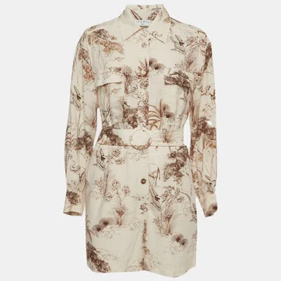 Pre-owned Sandro Beige Safari Print Cotton Belted Jaine Jumpsuit S In Sand