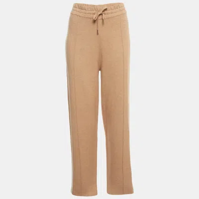 Pre-owned Sandro Beige Striped Logo Embroidered Knit Joggers L