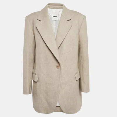 Pre-owned Sandro Beige Wool Blend Single Breasted Blazer M