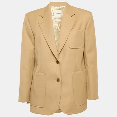 Pre-owned Sandro Beige Wool Drill Single Breasted Blazer S