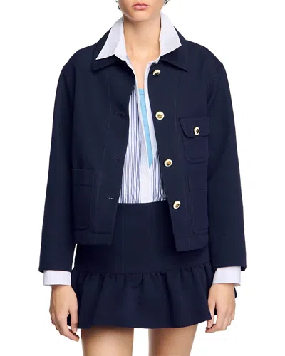 Sandro Belleville Cropped Jacket In Navy Blue