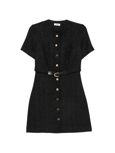 Sandro Belted Button-front Mini Dress In Black