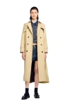 Sandro Belted Double-breasted Trench In Neutral