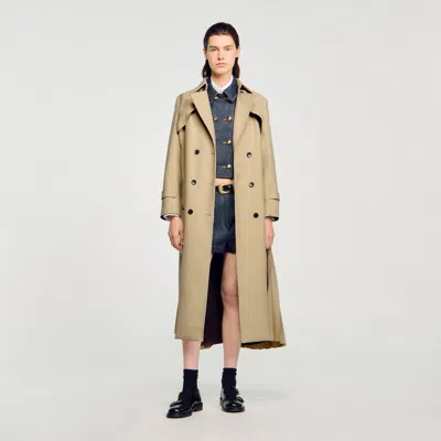 Sandro Belted Double-breasted Trench In Metallic