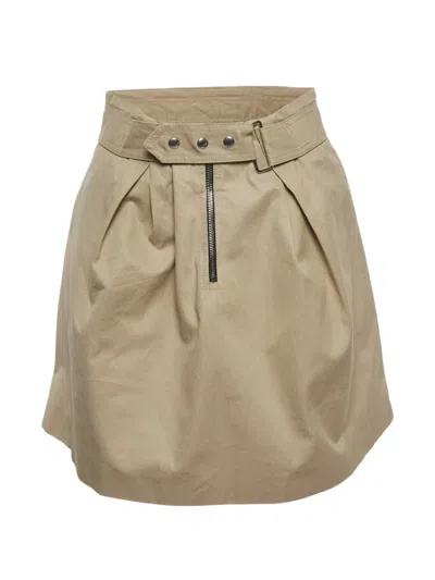 Pre-owned Sandro Belted Gabardine Mini Skirt In Neutral