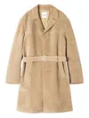 Sandro Belted Leather Coat In Brown