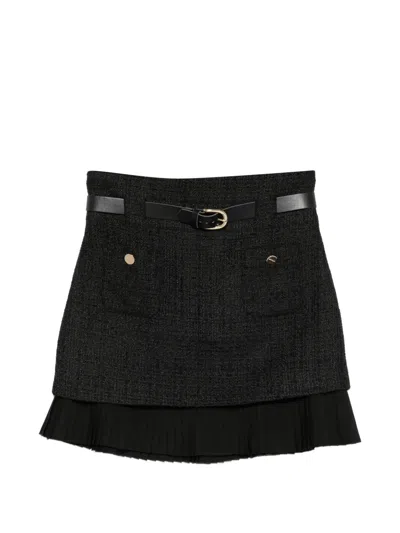 Sandro Belted Ruffled Mini Skirt In Black