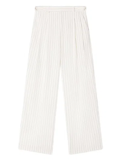 Sandro Belted Striped Wide-leg Trousers In White