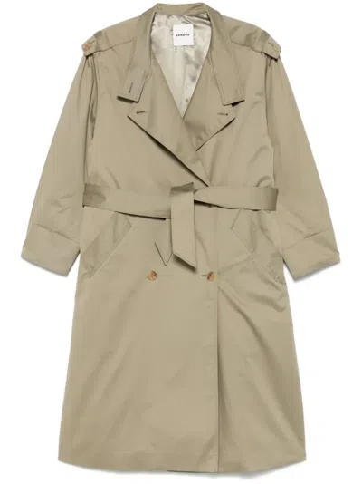 Sandro Belted Trench Coat In Green