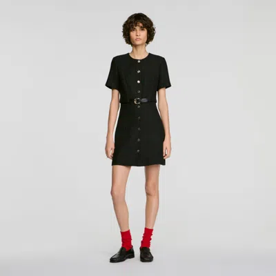 SANDRO BELTED TWEED DRESS