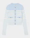 Sandro Terry-knit Striped Cardigan In Sky Blue