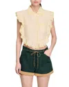 Sandro Womens  Lace-trim Sleeveless Linen-blend Shirt In Light Yellow