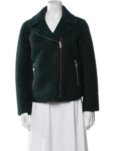 Pre-owned Sandro Biker Jacket In Green