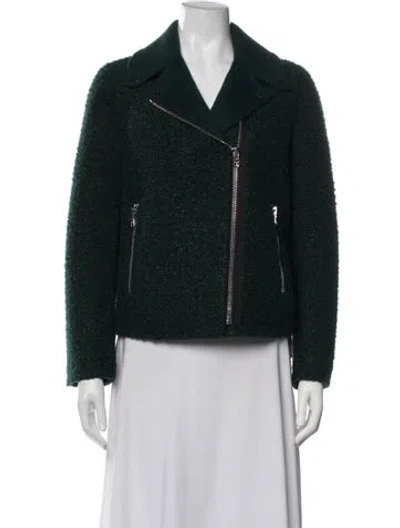 Pre-owned Sandro Biker Jacket In Green
