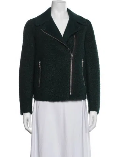 Pre-owned Sandro Biker Jacket In Green