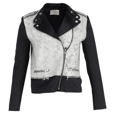 Sandro Biker Jacket In Grey Leather