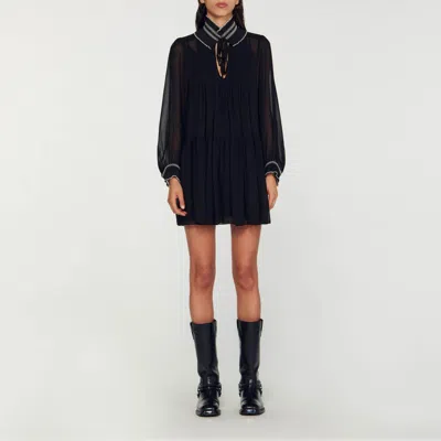 Sandro Billowy Chiffon Dress In Black