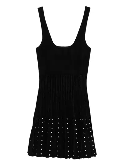 Sandro Womens Black Rhinestone-embellished Sleeveless Knitted Mini Dress