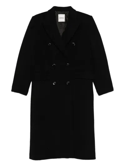 Sandro Wool-blend Double-breasted Coat In Black