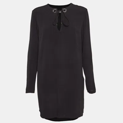 Pre-owned Sandro Black Black Crystal Embellished Crepe Tunic Dress L