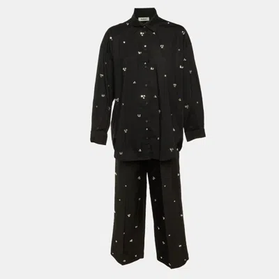 Pre-owned Sandro Black Cotton & Faille Rhinestone Embellished Shirt & Trousers Set S/m