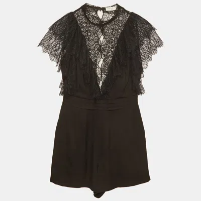 Sandro Black Crepe And Lace Detail Playsuit In Brown